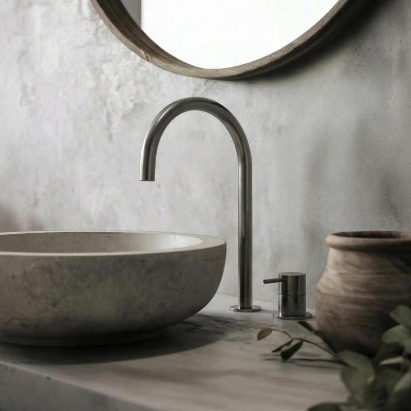 Grifo de lavabo Waterrevolution Flow de 2 orificios, acabado PVD Gun Metal, con caño alto de 200 mm T1122UGME