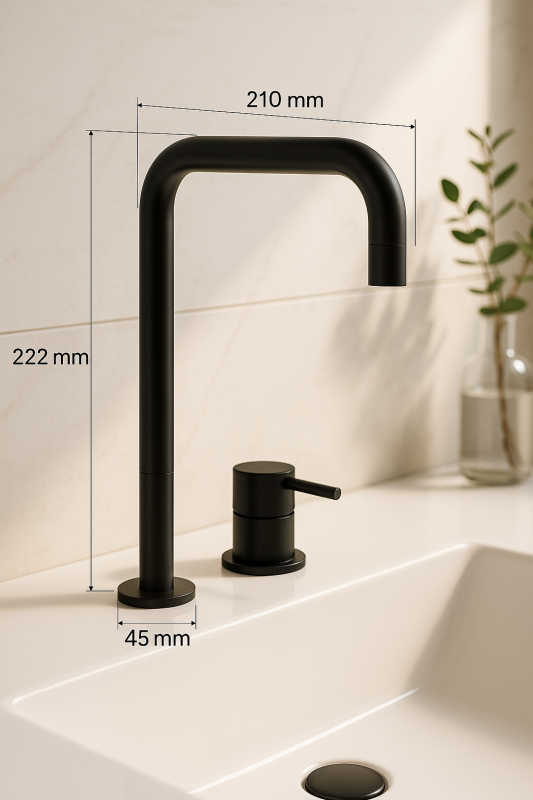 Grifo Waterevolution Flow de 2 orificios y caño alto 222 negro mate T122HPR