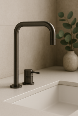 Waterevolution Flow 2-hole sink faucet with high spout 222 PVD Gun Metal T122HGME