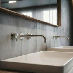 Grifo de lavabo empotrado Waterrevolution Flow de 3 orificios, totalmente de acero inoxidable, con caño de 21 cm T1163FIE-21