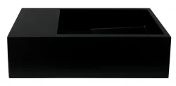 Solid-S Lavabo de superficie sólida en negro mate, 36 x 18 x 10 cm, con tapa, modelo para instalación a la izquierda sin orificio para grifo, 1208954157