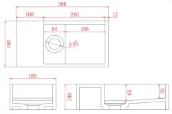 Solid-S Lavabo de superficie sólida en negro mate, 36 x 18 x 10 cm, con tapa, modelo para instalación a la izquierda sin orificio para grifo, 1208954157