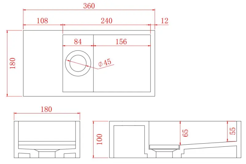 Solid-S Lavabo de superficie sólida en negro mate, 36 x 18 x 10 cm, con tapa, modelo para instalación a la izquierda sin orificio para grifo, 1208954157