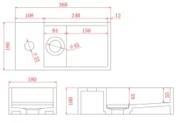 Solid-S Fontana de superficie sólida en negro mate, 36 x 18 x 10 cm, con tapa, modelo para instalación a la izquierda con orificio para grifo, 1208954158