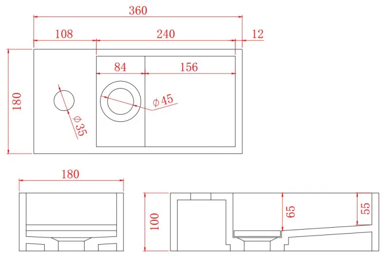 Solid-S Fontana de superficie sólida en negro mate, 36 x 18 x 10 cm, con tapa, modelo para instalación a la izquierda con orificio para grifo, 1208954158