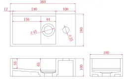 Solid-S Lavabo de superficie sólida en negro mate, 36 x 18 x 10 cm, con tapa, modelo derecho con orificio para grifo, 1208954163