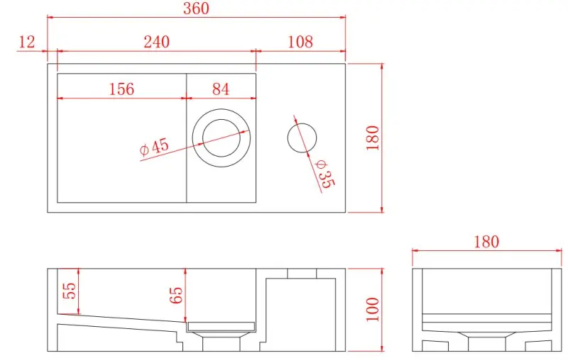 Solid-S Lavabo de superficie sólida en negro mate, 36 x 18 x 10 cm, con tapa, modelo derecho con orificio para grifo, 1208954163