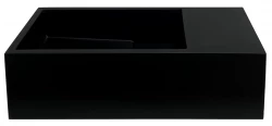 Solid-S Lavabo de superficie sólida en negro mate, 36 x 18 x 10 cm, con tapa, modelo derecho sin orificio para grifo, 1208954164
