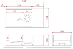 Solid-S Lavabo de superficie sólida en negro mate, 36 x 18 x 10 cm, con tapa, modelo derecho sin orificio para grifo, 1208954164