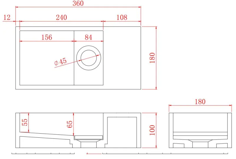Solid-S Lavabo de superficie sólida en negro mate, 36 x 18 x 10 cm, con tapa, modelo derecho sin orificio para grifo, 1208954164