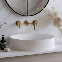 Grifo de lavabo empotrado Waterrevolution Flow de 3 orificios, latón totalmente cepillado con caño de 15 cm T1163FLE-15