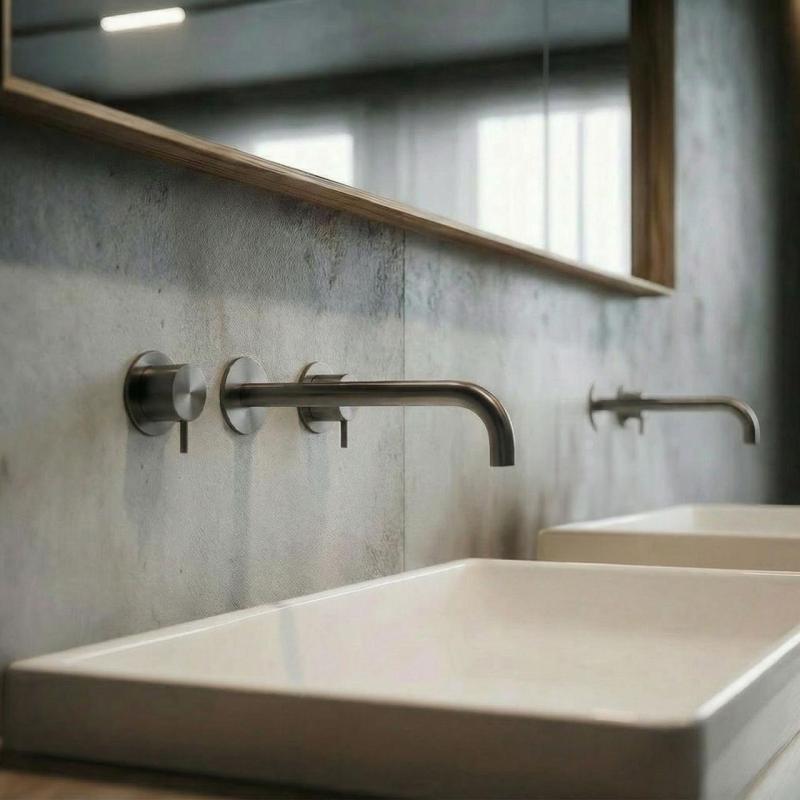 Grifo de lavabo empotrado Waterrevolution Flow de 3 orificios, PVD Gun metal con caño de 21 cm T1163FGME-21