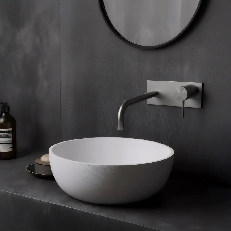 Grifo de lavabo empotrado Watervolution Flow con placa de cubierta totalmente de acero inoxidable con caño de 21 cm T1161BIE-21