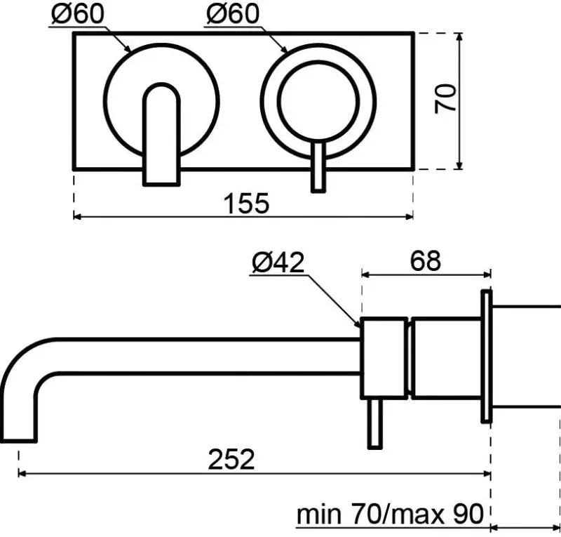 Grifo de lavabo empotrado Watervolution Flow con placa de cubierta totalmente de acero inoxidable con caño de 21 cm T1161BIE-21