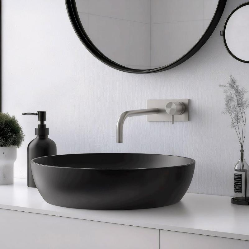 Grifo empotrado para lavabo Watervolution Flow con placa de cubierta totalmente de acero inoxidable con caño de 15 cm T1161BIE-15