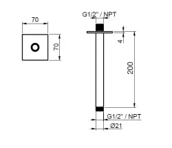 Brazo de ducha de techo SB Square 316 redondo 20cm acero inoxidable 316 macizo cepillado