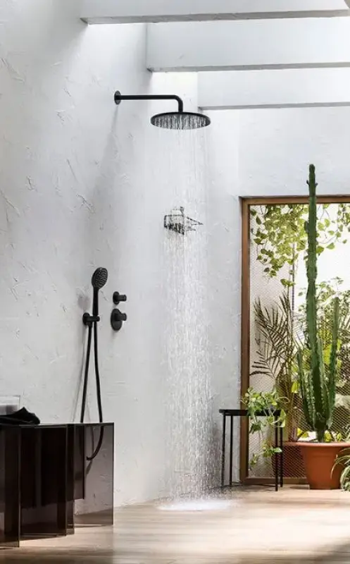 Conjunto de ducha redondo SB negro mate empotrado completo