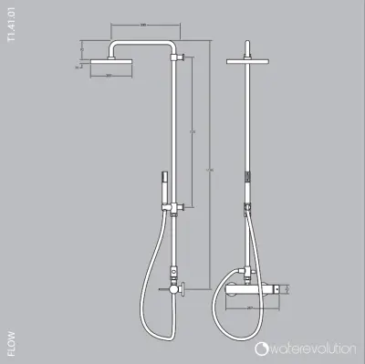 Waterevolution Flow shower combination with thermostat and rain shower brass natural T141TLE