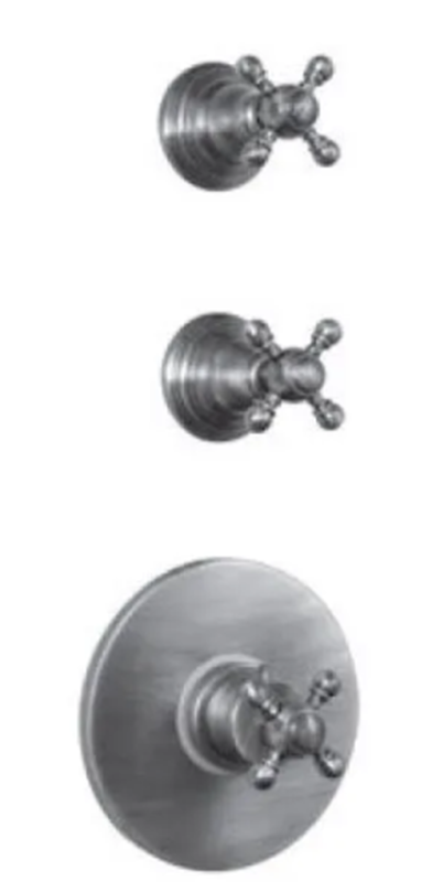 PB Classic Termostato de ducha empotrado nostálgico con 2 grifos de cierre, aspecto acero inoxidable