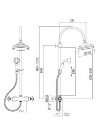 Columna de ducha PB Classic con mezclador termostático y efecto lluvia Bronce