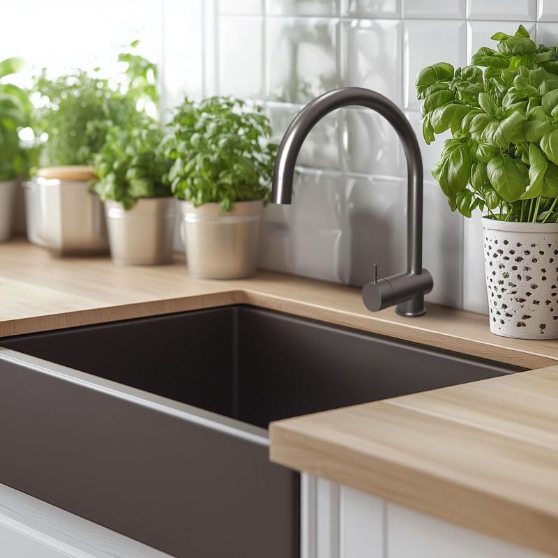 Grifo monomando de cocina Waterevolution Flow PVD Gris plomo con caño extraíble T155GME