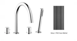Grifo de bañera Waterevolution Flow de 4 orificios para montaje en borde de bañera completo PVD Gris Plomo T138GME