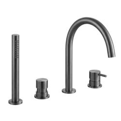 Grifo de bañera Waterevolution Flow de 4 orificios para montaje en borde de bañera completo PVD Gris Plomo T138GME