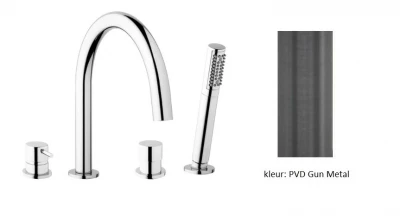 Waterevolution Flow 4-hole bath faucet for Bathtub rim mounting full PVD Gun Metal T138GME