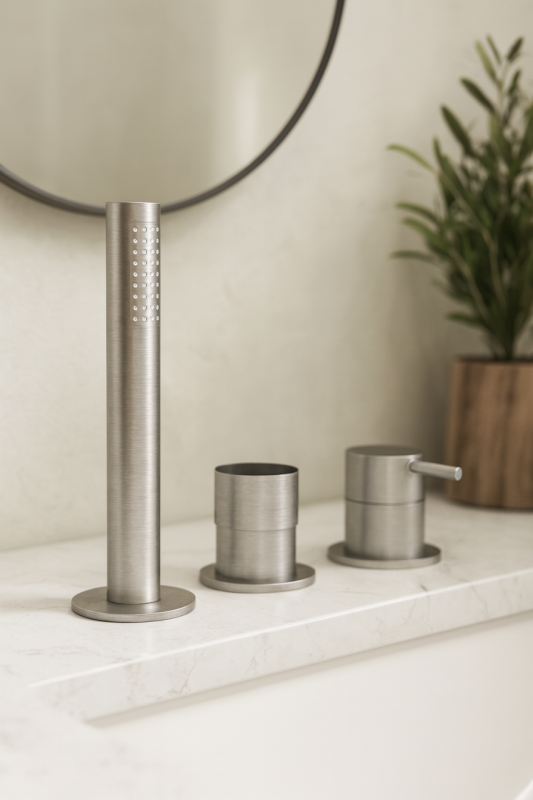 Mezclador de bañera Waterevolution Flow de 3 orificios para montaje en el borde de la bañera acero inoxidable T138SBIE