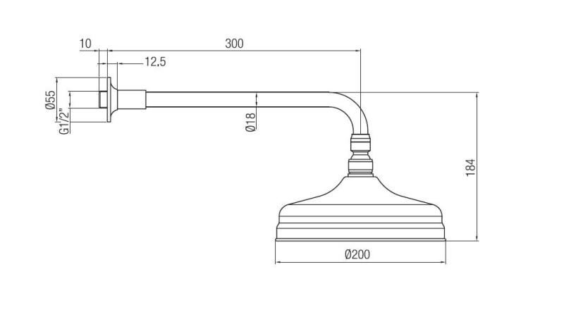 Ducha mural PB Nostalgic 20cm con sistema antical y brazo de ducha acero inoxidable
