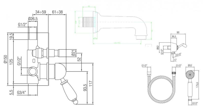 Juego para bañera PB Nostalgic empotrado cromado