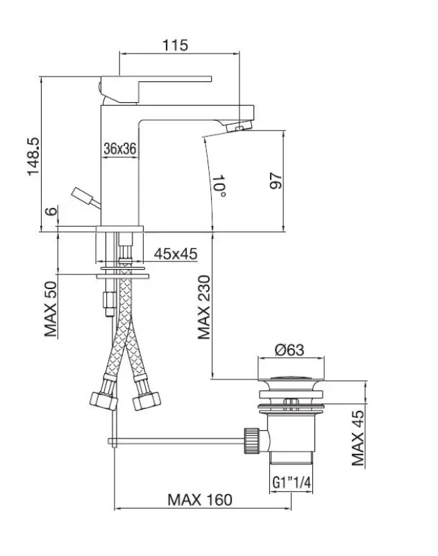Mezclador PB Kiki de 1 orificio para lavabo negro mate