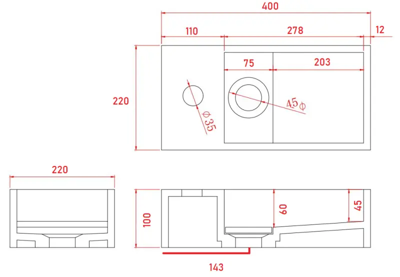 Fuente de superficie sólida Solid-S Marble B40xD22xH10cm mármol negro mate izquierda con orificio para grifo 1208954633