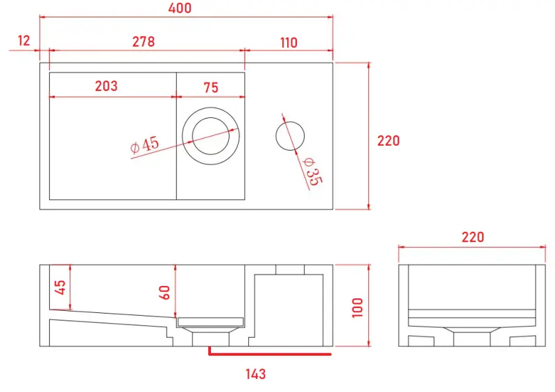 Fuente de superficie sólida Solid-S Marble B40xD22xH10cm mármol mate negro derecha con agujero para grifo 1208954634