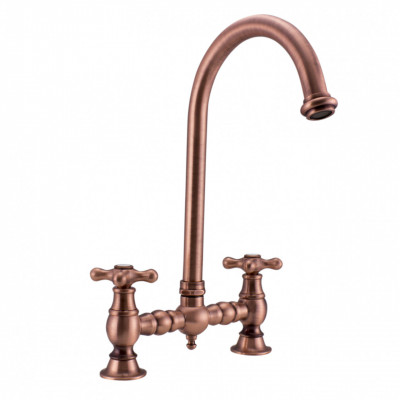 PB Nostalgic Bridge kitchen tap copper round spout with star knobs 1208954670