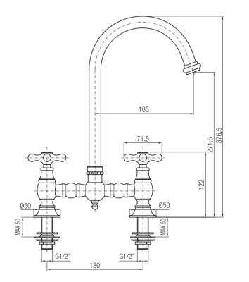 PB Nostalgic Bridge kitchen tap matt black round spout with star knobs 1208954671