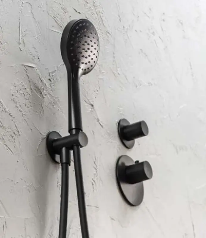 Mezclador termostático SB AESTHETICS Round empotrado con 1 salida / llave de paso negro mate 1208954898