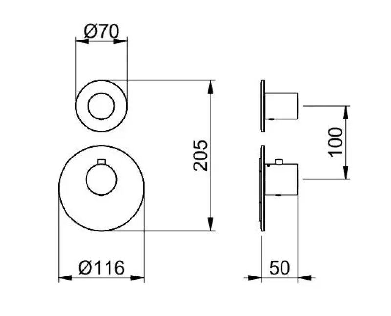 Mezclador termostático SB 316 AESTHETICS Round empotrado con 2 salidas/válvula de cierre totalmente de acero inoxidable 1208954901