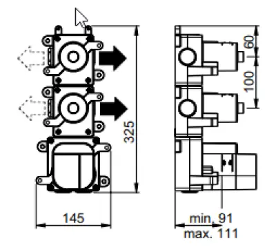 SB AESTHETICS Round concealed thermostatic mixer with 2 outlets / 2 shut-off valves, matt black 1208954947