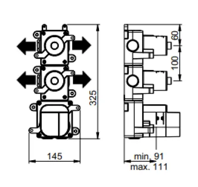 SB 316 AESTHETICS Round concealed thermostatic mixer with 4 outlets / 2 shut-off and diverter valves, chrome 1208954960