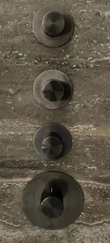 Mezclador termostático SB 316 AESTHETICS Round empotrado con 3 salidas/ 3x válvulas de cierre PVD gris plomo satinado 1208954967