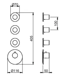 Mezclador termostático SB 316 AESTHETICS Round empotrado con 3 salidas/ 3x válvulas de cierre cromado 1208954968