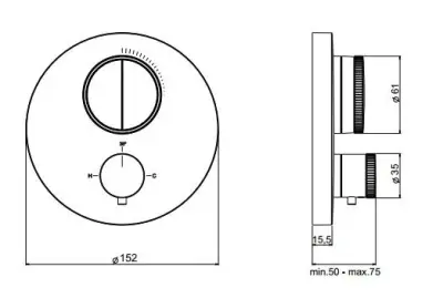 SB Push Round concealed thermostatic mixer with push button diverter and flow regulator PVD brushed gun metal 1208955073