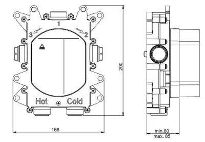 Mezclador termostático SB Push Square empotrado con desviador de pulsador y regulador de caudal cromado 1208955122