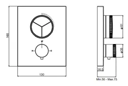 Mezclador termostático SB Push Square empotrado con desviador de 3 vías y control de caudal acero inoxidable 1208955133