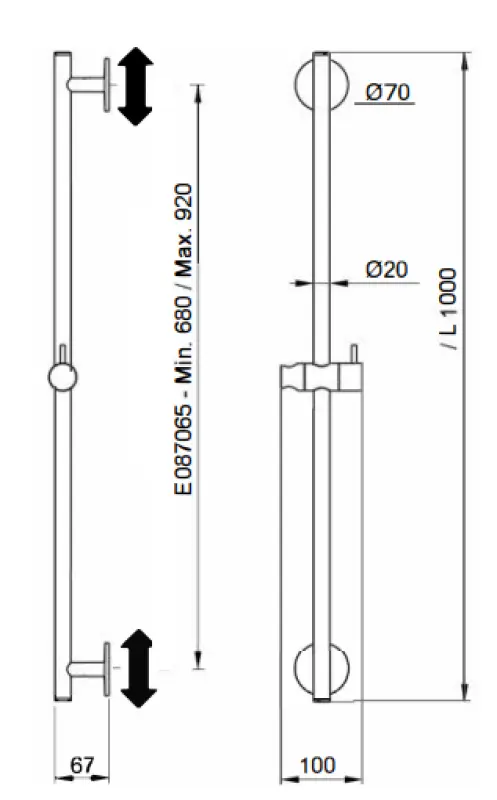Barra deslizante SB Rubinetterie Universale L 1000 Flexi Redonda negro mate 1208955232