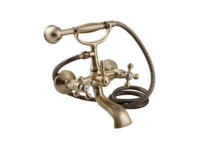 Aquadesign Marseille classic surface-mounted bath mixer with star knobs Bronze including hand shower