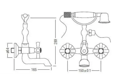 Aquadesign Marseille classic surface-mounted bath mixer with star knobs Bronze including hand shower