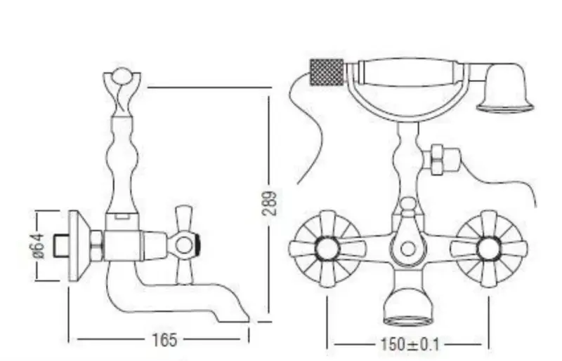 Aquadesign Marseille grifo de baño clásico con mandos en estrella Bronce, incluye ducha de mano