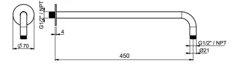 Brazo de ducha mural SB Round 316 redondo 45 cm PVD cobre 1208955312